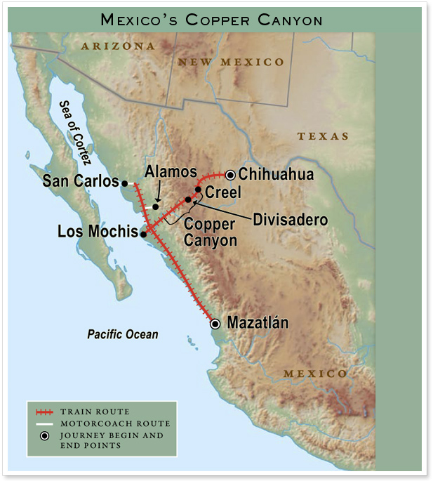 Mexico Copper Canyon Train Map Large