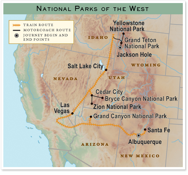 National Parks of the West Train Map Large