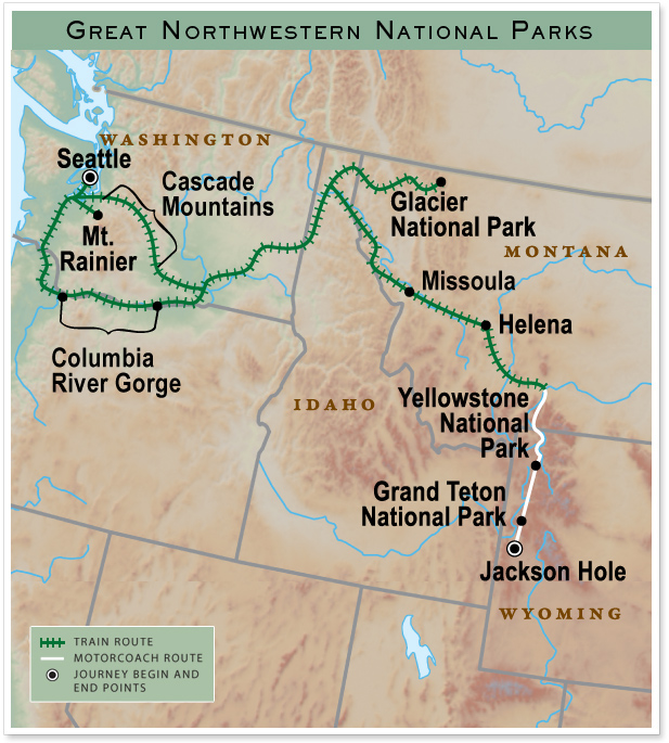 Great Northwestern National Parks Train Map Large