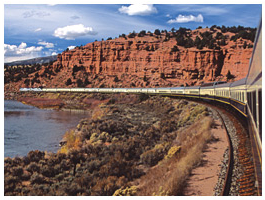 red cliffs and train